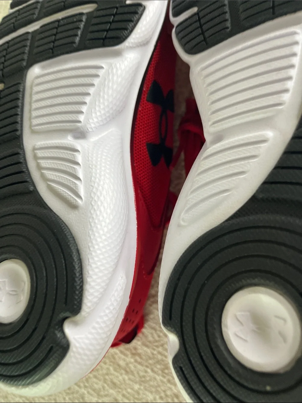 Under Armour Kids Red Mesh Athletic Sneakers, red with black trim, youth  sz 5